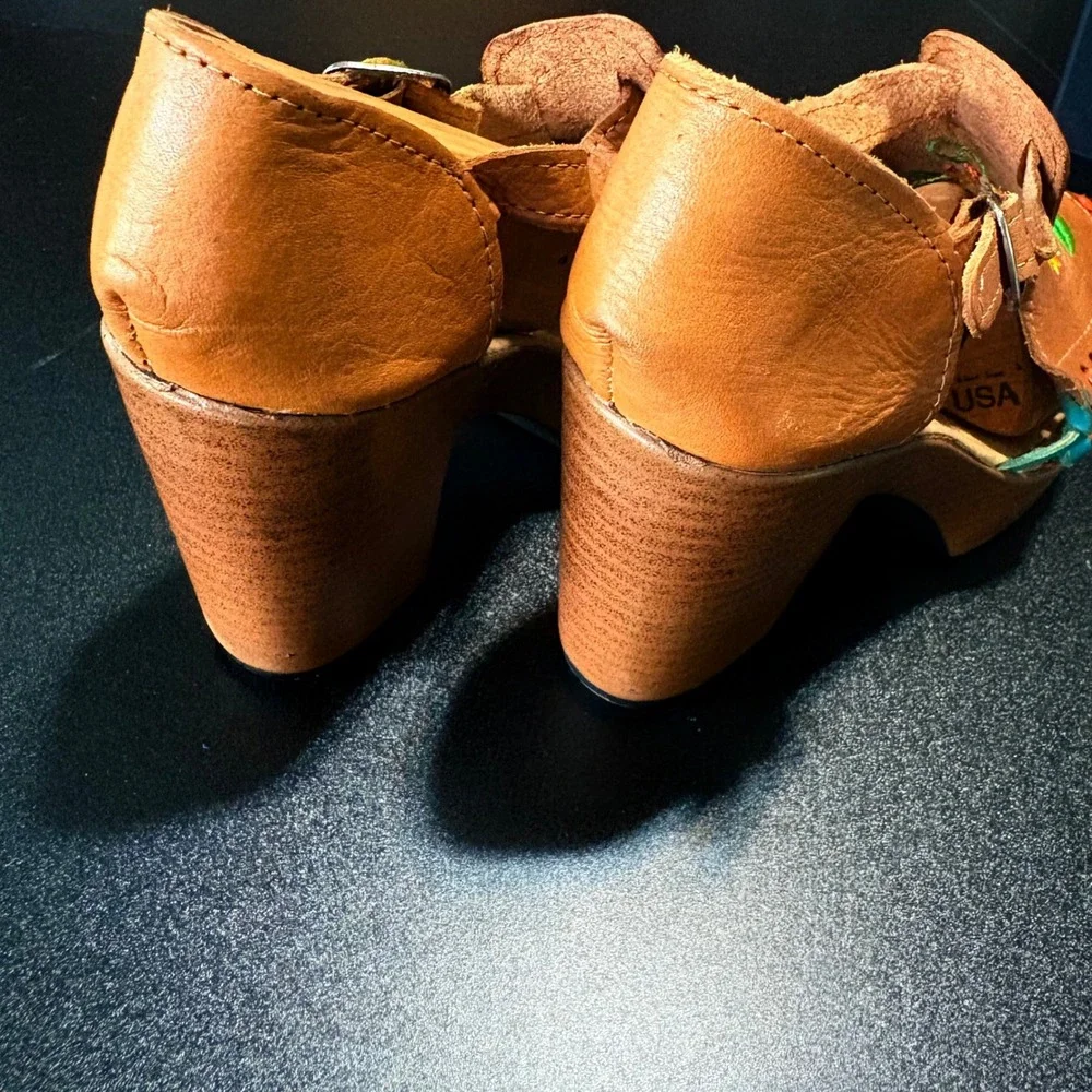 handmade Mexican huarache platform heels Embroidered Bonita clogs leather size 7